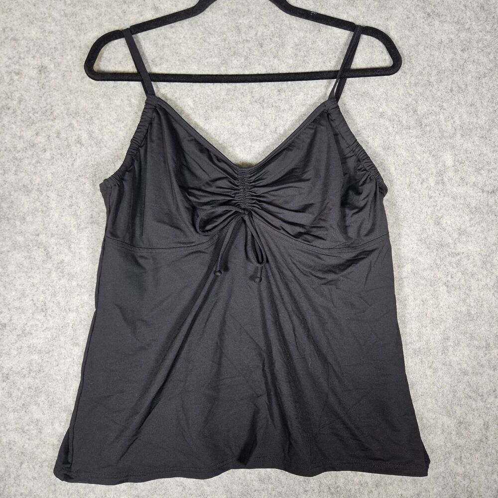 Lands End Black Ruched String Underwire Built In Bra Tankini Top Swim Size 16